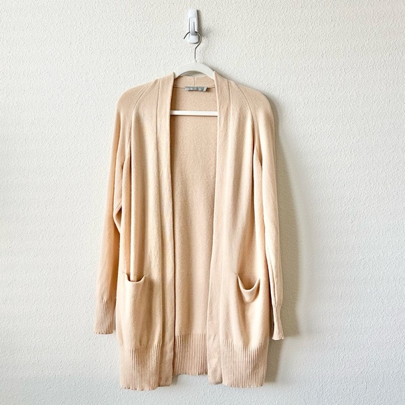 Vince Long Open Front Cashmere Cardigan in Praline Beige Size XS - Picture 3 of 10
